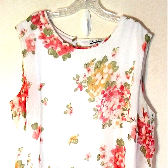 WOMEN'S PLUS SIZE 22 WHITE FLORAL DRESS SHEER SHELL FULLY LINED SLEVLES EN FOCUS - Picture 10 of 12